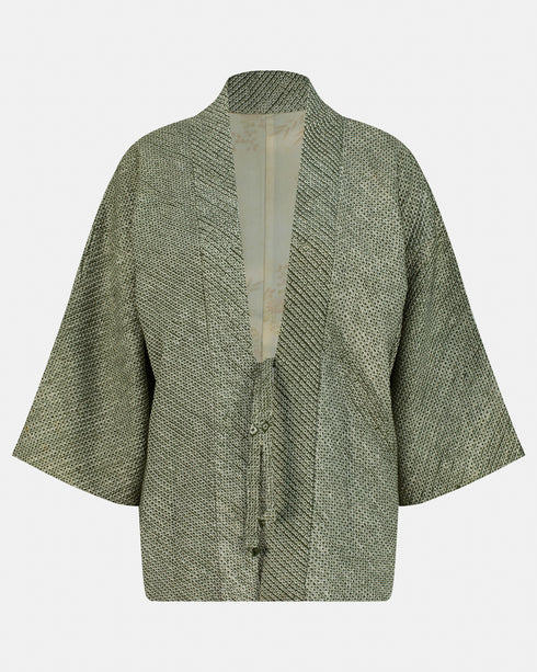 Japanese Shibori Silk Kimono (Sage)
