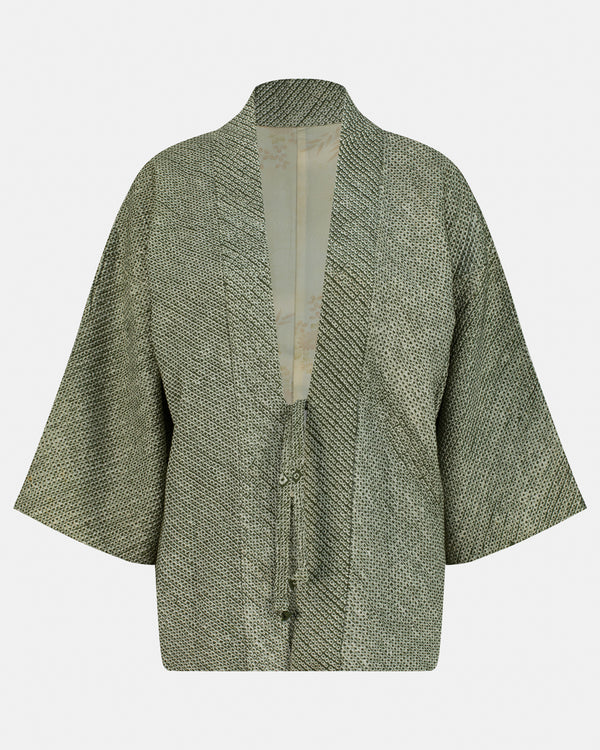 Japanese Shibori Silk Kimono (Sage)
