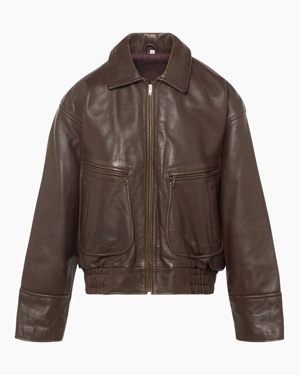 Brown Leather Bomber